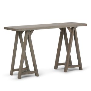 Sawhorse Solid Wood 50 Inch Wide Modern Industrial Console Sofa Table In Distressed Grey