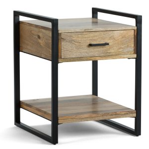 Riverside Solid Mango Wood And Metal 20 Inch Wide Rectangle Modern Industrial End Side Table In Natural