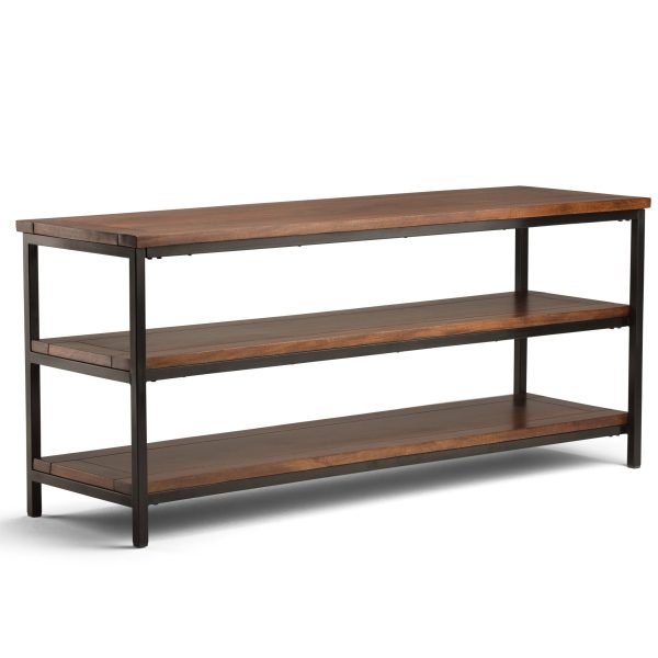 Skyler Solid Mango Wood 60 Inch Wide Modern Industrial Tv Media Stand In Dark Cognac Brown For Tvs Up To 65 Inches