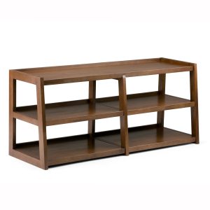Sawhorse Solid Wood 60 Inch Wide Modern Industrial Tv Media Stand In Medium Saddle Brown For Tvs Up To 65 Inches