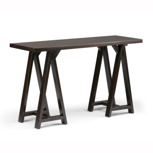 Sawhorse Solid Wood 50 Inch Wide Modern Industrial Console Sofa Table In Dark Chestnut Brown