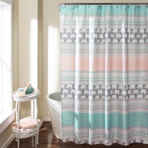 Elephant Stripe Shower Curtain Turquoise/Pink  72x72