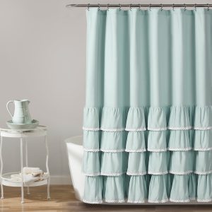 Ella Lace Ruffle Shower Curtain Blue 72X72