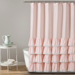 Ella Lace Ruffle Shower Curtain Blush 72X72