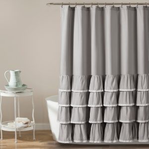 Ella Lace Ruffle Shower Curtain Gray 72X72