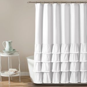 Ella Lace Ruffle Shower Curtain White 72X72