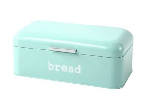 Bread Box for Kitchen Counter - Stainless Steel Bread Bin, Dry Food Storage Container for Loaves, Pastries, Toast and More - Retro Vintage Design, Turquoise, 16.75 x 9 x 6.5 inches