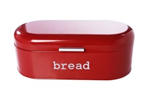 Large Bread Box for Kitchen Counter - Bread Bin Storage Container With Lid - Metal Vintage Retro Design for Loaves, Sliced Bread, Pastries, Red, 17 x 9 x 6 Inches