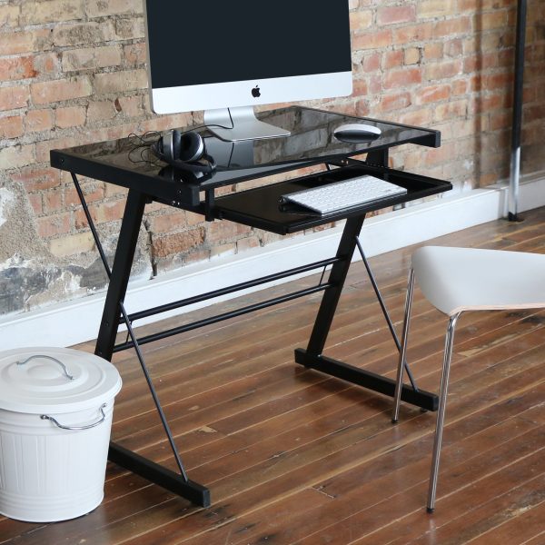 Home Office Glass Metal Computer Desk - Black