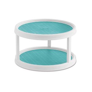 Copco 5234758 Non-Skid Pantry Cabinet 2-Tier Lazy Susan Turntable 12-Inch White/Aqua
