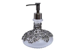 Decozen 12.5 Oz Frosted Solid Glass Liquid Soap Dispenser with Zinc Alloy Rust Proof Pump use for Lotions Essential Oils in Kitchen and Bathroom 4.96 x 4.96 x 6.89 inches