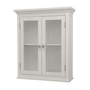 Elegant Home Fashions Madison Collection Shelved Wall Cabinet with Glass-Paneled Doors, White