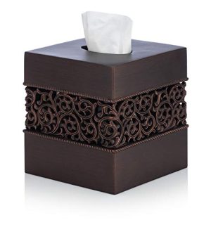 EssentraHome Bronze Finish Squared Tissue Box Cover for Bathroom Vanity Counter Tops Also Great for Bedrooms and Living Rooms