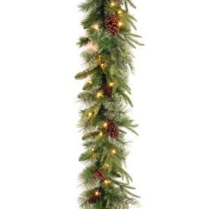 9'x10 Feel-Real Colonial Garland with Berries, Cones and 50 Clear Lights