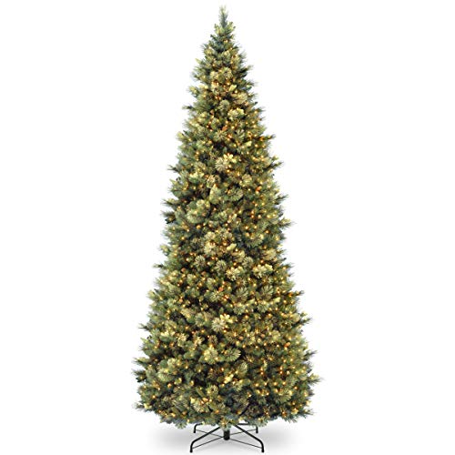 12' Carolina Pine Slim Wrapped Tree with Flocked Cones & Clear Lights