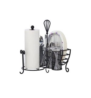 Gourmet Basics by Mikasa 5176813 Avilla Picnic Plate Napkin and Flatware Storage Caddy with Paper Towel Holder Antique Black