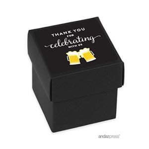 Andaz Press Birthday Mini Square Party Favor Box DIY Kit, Thank You for Celebrating with Us, Beer Mugs Cheers!, 20-Pack, for Retirement Graduation Decor Decorations Dessert Table Gifts