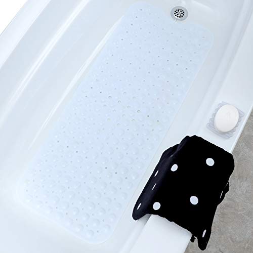 SlipX Solutions White Extra Long Bath Mat Adds Non-Slip Traction to Tubs & Showers - 30% Longer than Standard Mats! (200 Suction Cups, 39 Long - Extended Coverage, Machine Washable)