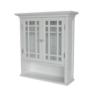 Elegant Home Fashions Neal Collection Shelved Wall Cabinet with Doors and Cubby, White
