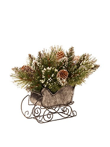 10 Glittery Bristle Pine Sleigh with 6 White Tipped Cones