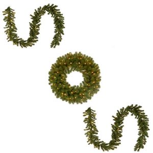 Pack of 2, 9' x 10 North Valley Spruce Garland with 24 North Valley Spruce Wreath includes LED Lights