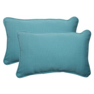 Pillow Perfect Indoor/Outdoor Forsyth Corded Rectangular Throw Pillow, Turquoise, Set of 2