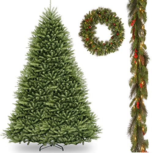12' Dunhill Fir Hinged Tree with 9' x 10 Crestwood Spruce Garland and 30 Crestwood Spruce Wreath includes Clear Lights