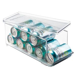InterDesign Plastic Canned Food and Soda Can Organizer with Lid for Refrigerator, Freezer, and Pantry for Organizing Tea, Pop, Beer, Water, BPA-Free, 13.75 x 5.75 x 5.75, Clear
