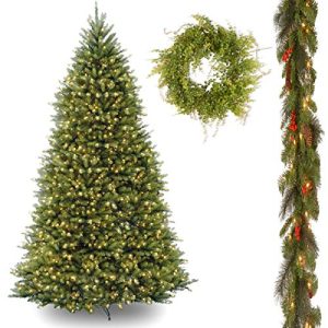 10' Dunhill Fir Hinged Tree with 9' x 10 Crestwood Spruce Garland includes Clear Lights and Garden Accents 22 Hotag/Berry Wreath