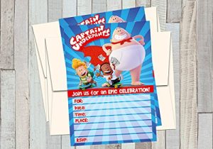 12 CAPTAIN UNDERPANTS - THE FIRST EPIC MOVIE - Birthday Invitations (12 5x7in Cards, 12 matching white envelopes)