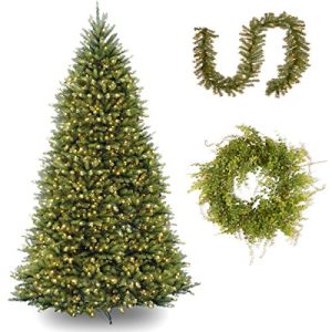 10' Dunhill Fir Hinged Tree with 9' x 10 Norwood Fir Garland includes Clear Lights and Garden Accents 22 Hotag/Berry Wreath