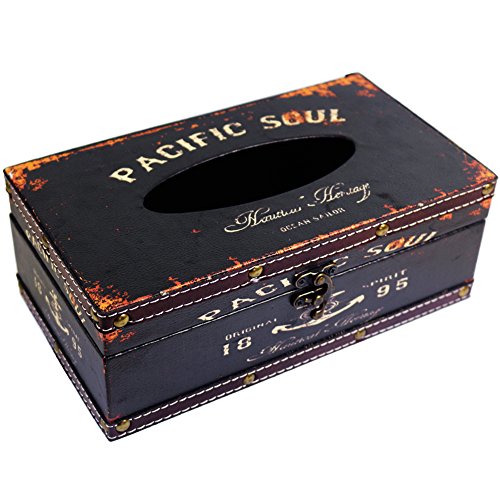(Black Pacific Soul) Retro Vintage Rustic Wood Tissue Holder Box Cover Facial Tissue Paper Dispenser Anchor Design Tissue Holder Home Decor