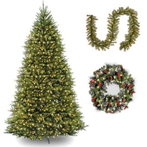 10' Dunhill Fir Hinged Tree with 9' x 10 Norwood Fir Garland includes Clear Lights and 24 Crestwood Spruce Wreath includes LED Lights