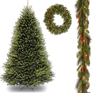 10' Dunhill Fir Tree with 9' x 10 Crestwood Spruce Garland and 30 Crestwood Spruce Wreath includes Clear Lights