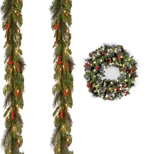 9' x 10 Crestwood Spruce Garland includes Clear Lights (2 Pack) with 24 Crestwood Spruce Wreath includes LED Lights
