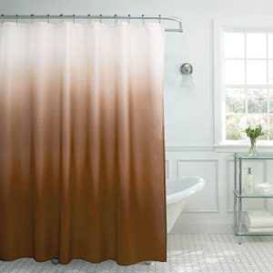 Creative Home Ideas Ombre Textured Shower Curtain with Beaded Rings, Chocolate