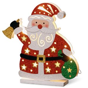 12 Wood-Look Double Sided Santa with 10 Warm White Battery Operated LED Lights