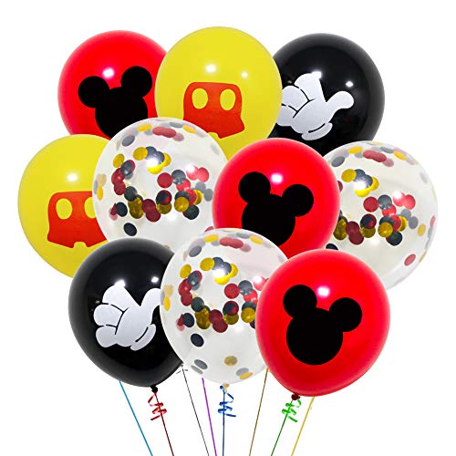 40 Pack Mickey Mouse Balloons, 12 Inch Latex Balloons Red Black Yellow Mickey Color Confetti Balloons Kit for Baby Bbay Party Baby Shower Mickey Mouse Theme Party Supplies