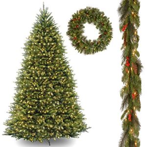 10' Dunhill Fir Hinged Tree with 9' x 10 Crestwood Spruce Garland and 30 Crestwood Spruce Wreath includes Clear Lights