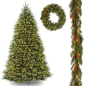 10' Dunhill Fir Hinged Tree with 9' x 10 Crestwood Spruce Garland includes Clear Lights and 30 Crestwood Spruce Wreath includes LED Lights
