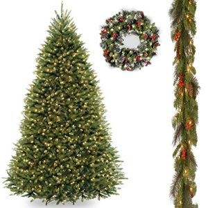 10' Dunhill Fir Hinged Tree with 9' x 10 Crestwood Spruce Garland include Clear Lights and 24 Crestwood Spruce Wreath includes LED Lights