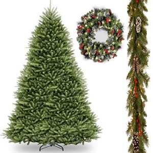 12' Dunhill Fir Hinged Tree with 9' x 10 Frosted Berry Garland includes Clear Lights and 24 Crestwood Spruce Wreath includes LED Lights