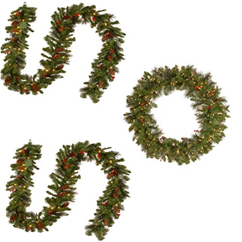 9' x 10 Crestwood Spruce Garland includes LED Lights (2 pack) with 36 Crestwood Spruce Wreath includes Clear Lights