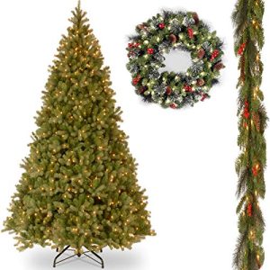 10' Feel-Real Downswept Douglas Hinged Tree with 9' x 10 Crestwood Spruce Garland  and 24 Crestwood Spruce Wreath includes LEDs & Clear Lights