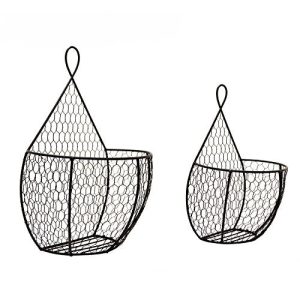 Useful UH-WB234 Double Hanging Display Storage Baskets - Pair of Wall Mount Baskets 1 Large 1 Small Wall Hanging Units for Flowers, Fruits and Veggies, Decorations, and More