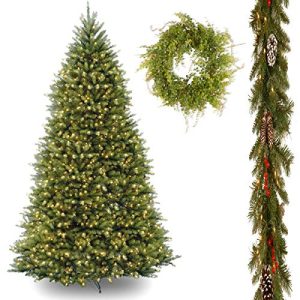 10' Dunhill Fir Hinged Tree with 9' x 10 Frosted Berry Garland includes Clear Lights and Garden Accents 22 Hotag/Berry Wreath