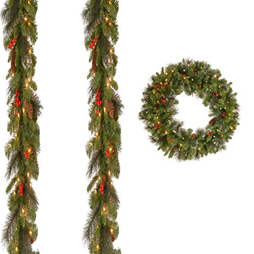 9' x 10 Crestwood Spruce Garland (2 Pack) with 30 Crestwood Spruce Wreath includes Clear Lights