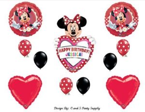 Red Mad About Minnie Mouse PERSONALIZED Happy Birthday Party Balloons Decorations Supplies
