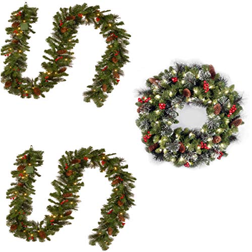 9' x 10 Crestwood Spruce Garland (2 pack) with 24 Crestwood Spruce Wreath includes LED Lights