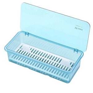 AIYoo Flatware Tray Kitchen Drawer Organizer With Lid And Drainer - Plastic Kitchen Cutlery Tray and Utensil Storage Container with Cover - Dust-proof Dinnerware Holder Blue